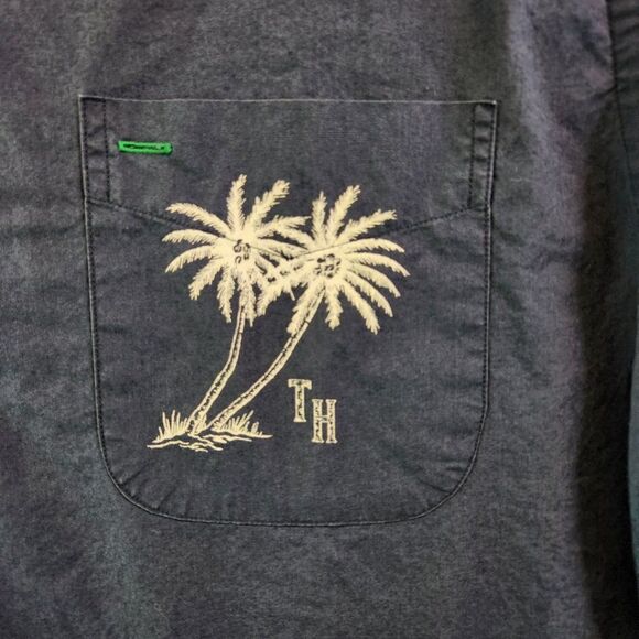 Tommy Hilfiger Hawaiian Shirt Mens Medium Blue Palm Trees Vintage Beach VTG - Picture 6 of 16